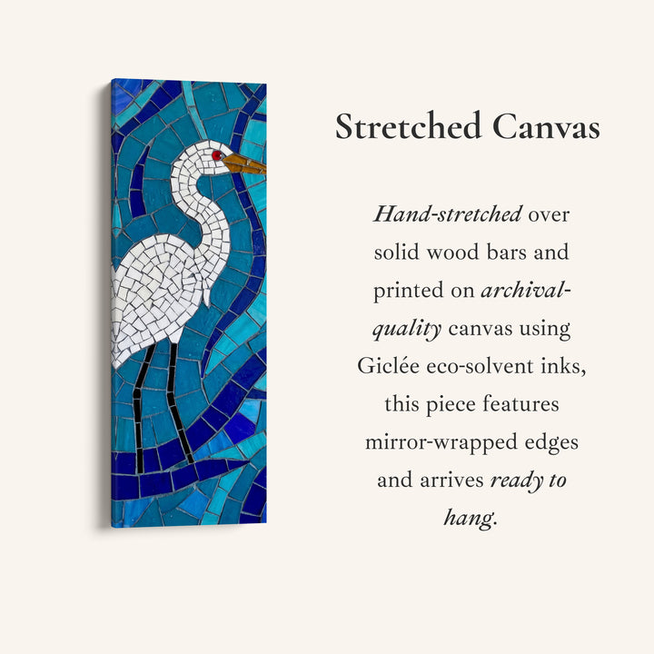 Mosaic White Bird Wide Canvas Vertical Canvas Print Living Room