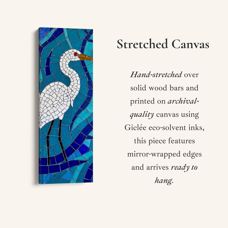 Mosaic White Bird Wide Canvas Vertical Canvas Print Living Room