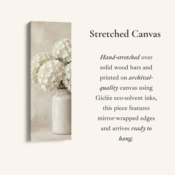 White Hydrangea Tall Wall Art Neutral Canvas Bedroom