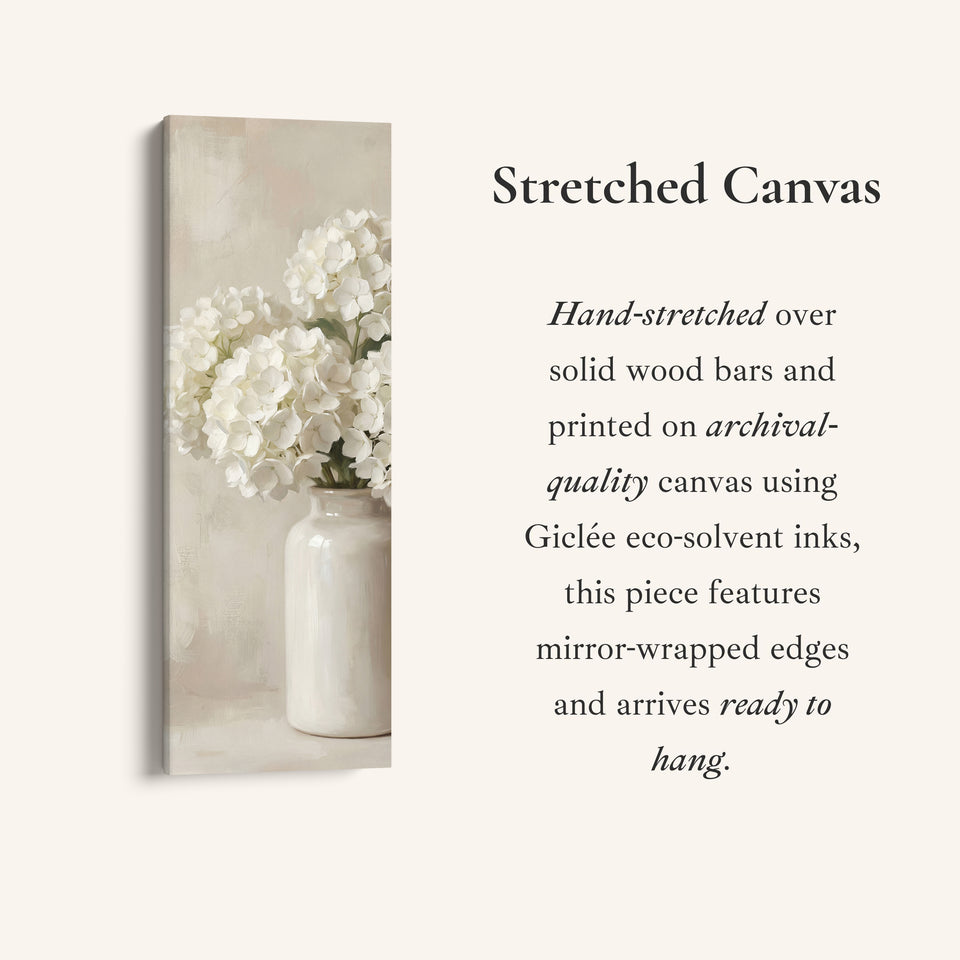 White Hydrangea Tall Wall Art Neutral Canvas Bedroom