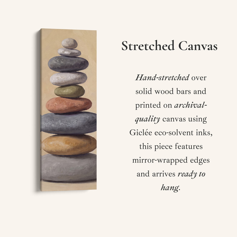 Stacked Stones Tall Wall Art for Bedroom Calm Neutral Canvas, full artwork view of this tall vertical canvas