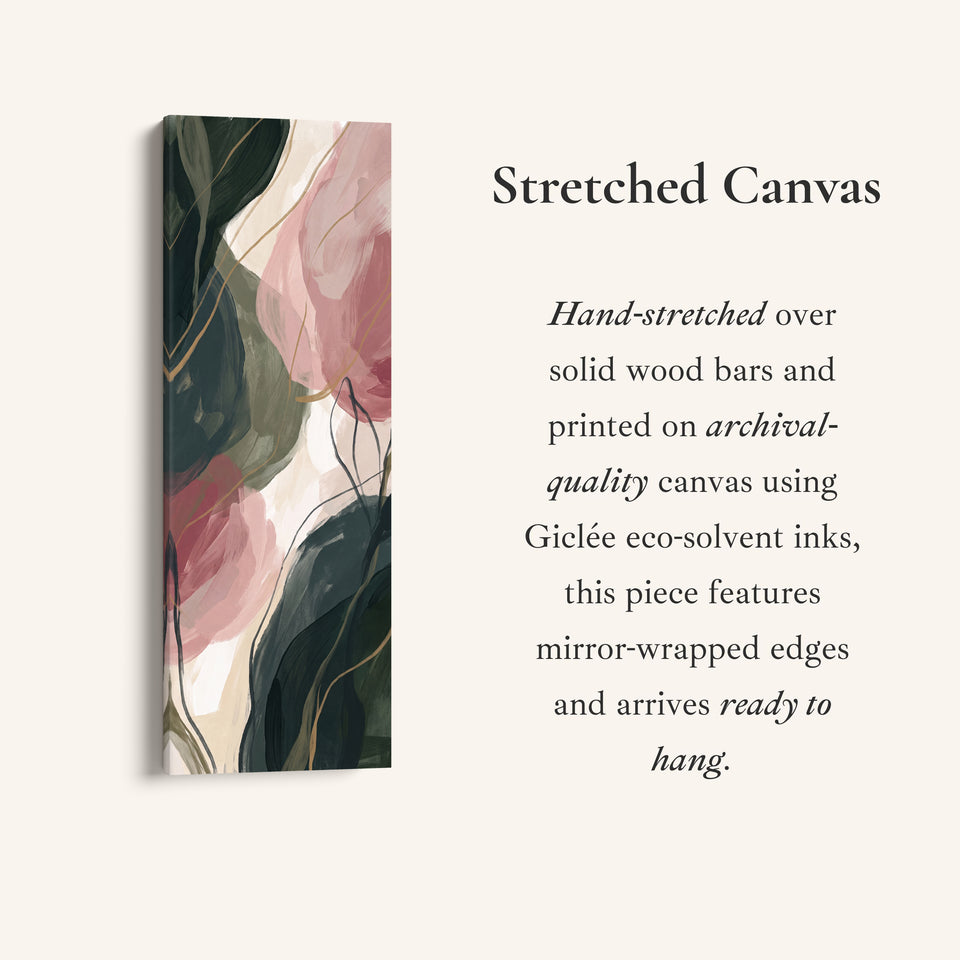 Blush Botanical Abstract Vertical Wall Art for Living Room, full artwork view of this tall vertical canvas