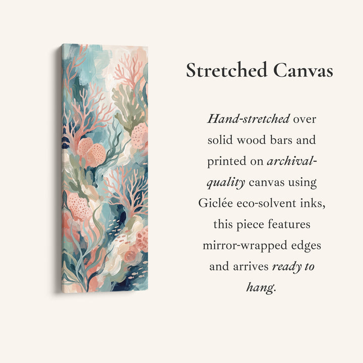 Bedroom Wall Art Tall Narrow Pastel Coral Reef Canvas, full artwork view of this tall vertical canvas