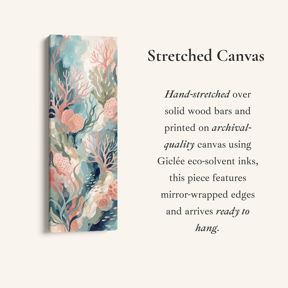 Bedroom Wall Art Tall Narrow Pastel Coral Reef Canvas, full artwork view of this tall vertical canvas