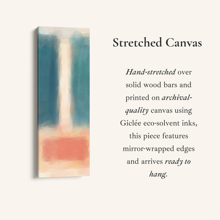 Teal and Peach Abstract Tall Narrow Wall Art for Bedroom, full artwork view of this tall vertical canvas