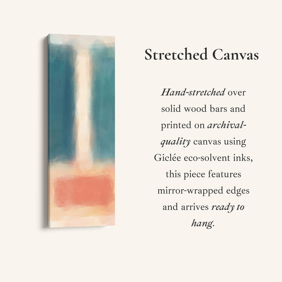 Teal and Peach Abstract Tall Narrow Wall Art for Bedroom, full artwork view of this tall vertical canvas