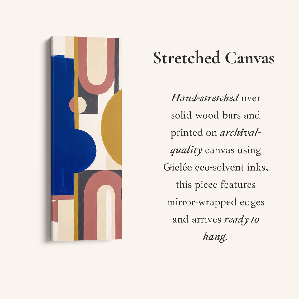Bold Bauhaus Arches Vertical Wall Art in Cobalt Blue for Living Room, full artwork view of this tall vertical canvas