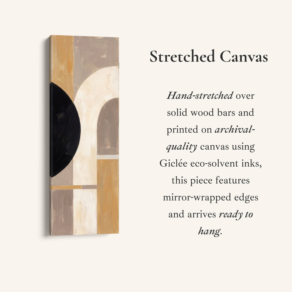 Neutral Bauhaus Arches Tall Narrow Wall Art for Hallway, full artwork view of this tall vertical canvas