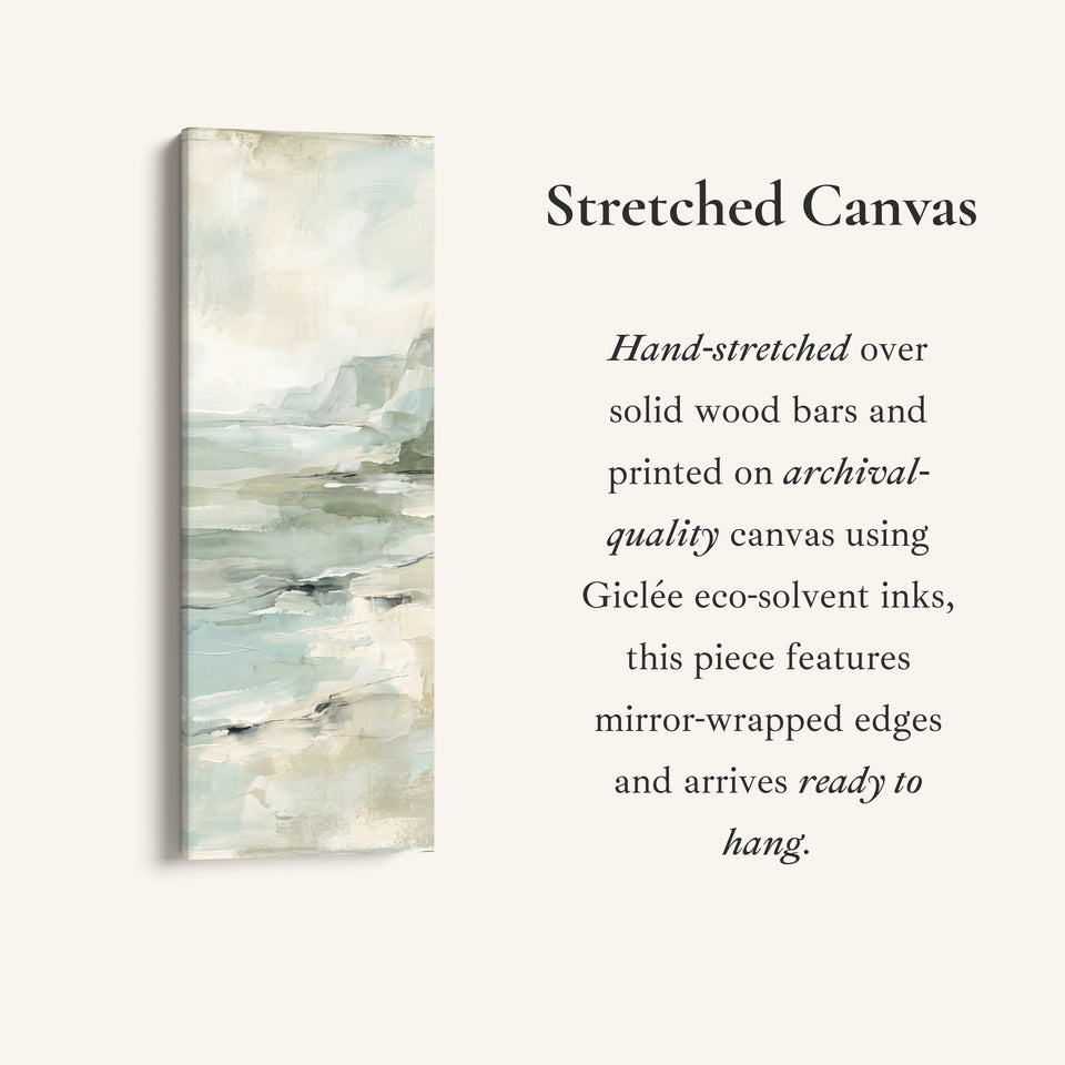 Calm Coastal Cliffs and Sea Tall Wall Art for Bedroom, full artwork view of this tall vertical canvas