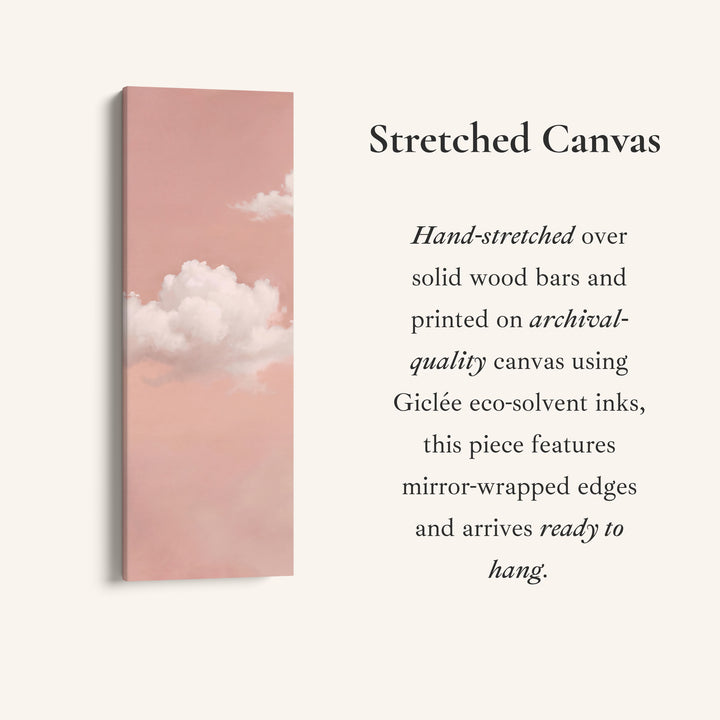 Clouds on Blush Pink Tall Wall Art for Bedroom, full artwork view of this tall vertical canvas