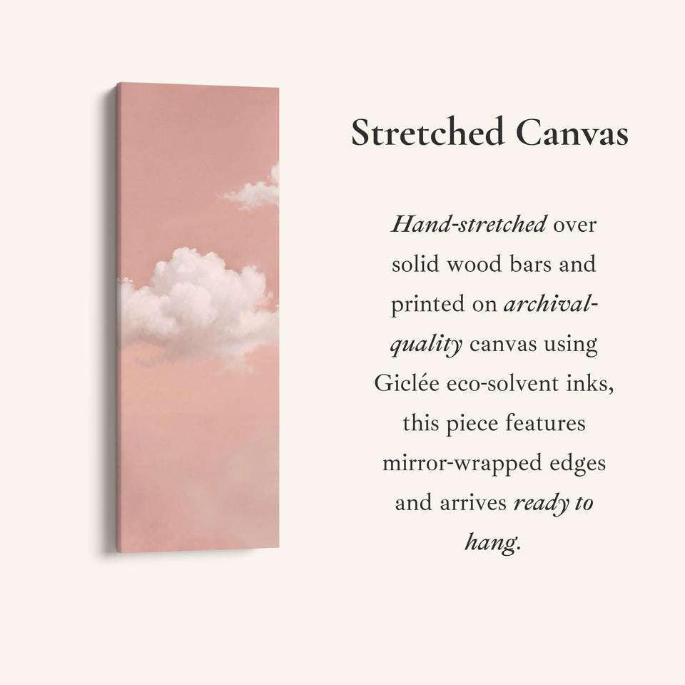 Clouds on Blush Pink Tall Wall Art for Bedroom, full artwork view of this tall vertical canvas