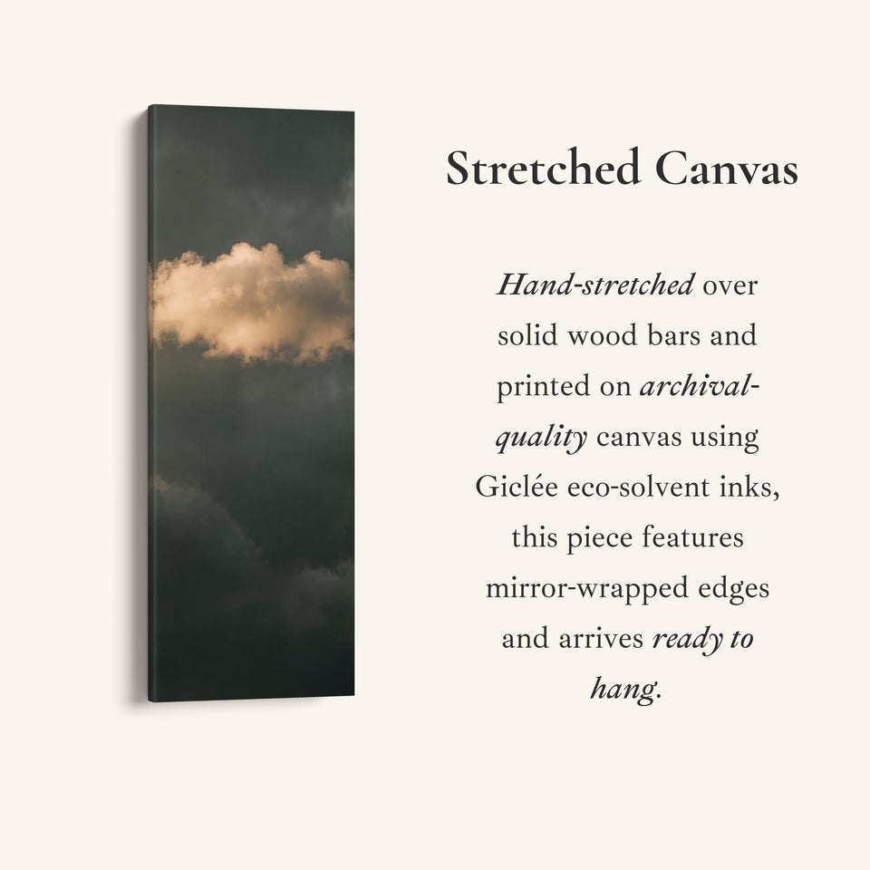 Golden Cloud on Dark Green Tall Narrow Wall Art for Living Room, full artwork view of this tall vertical canvas
