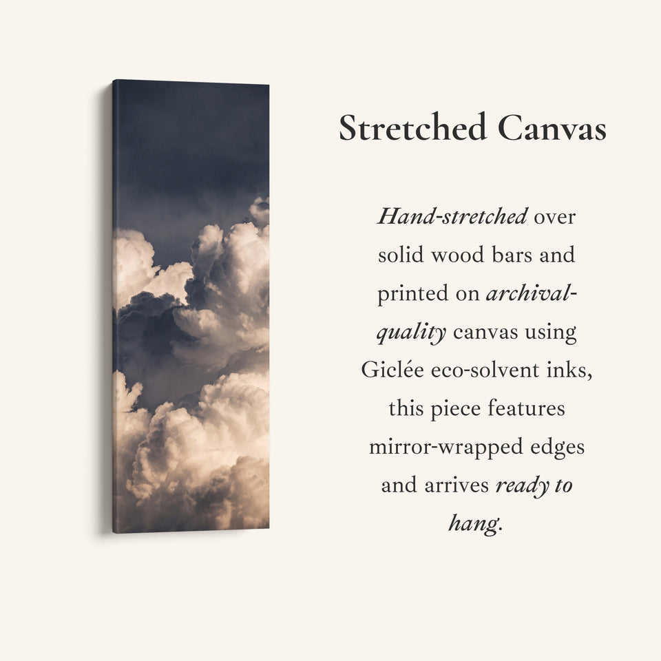 Dramatic Storm Clouds at Dusk Vertical Wall Art for Hallway, full artwork view of this tall vertical canvas