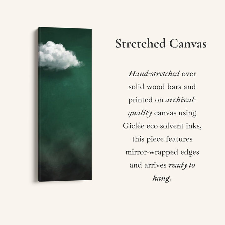 Living Room Wall Art Tall White Cloud on Emerald Green, full artwork view of this tall vertical canvas