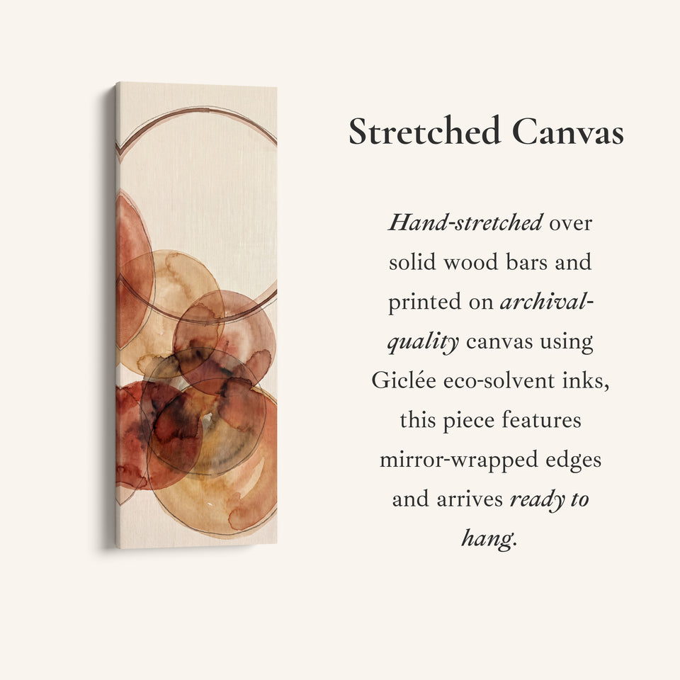 Warm Earthy Watercolor Circles Tall Narrow Wall Art for Living Room, full artwork view of this tall vertical canvas