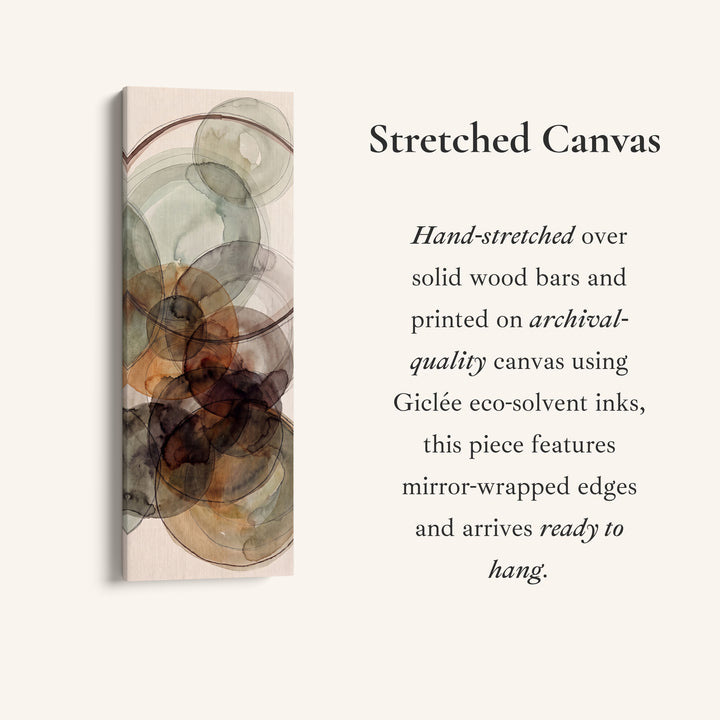 Tall Wall Art Rust and Sage Watercolor Circles Abstract for Dining Room, full artwork view of this tall vertical canvas