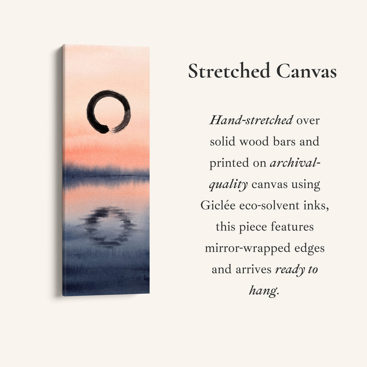 Enso Circle Over a Sunset Lake Tall Narrow Wall Art Japanese Style, full artwork view of this tall vertical canvas