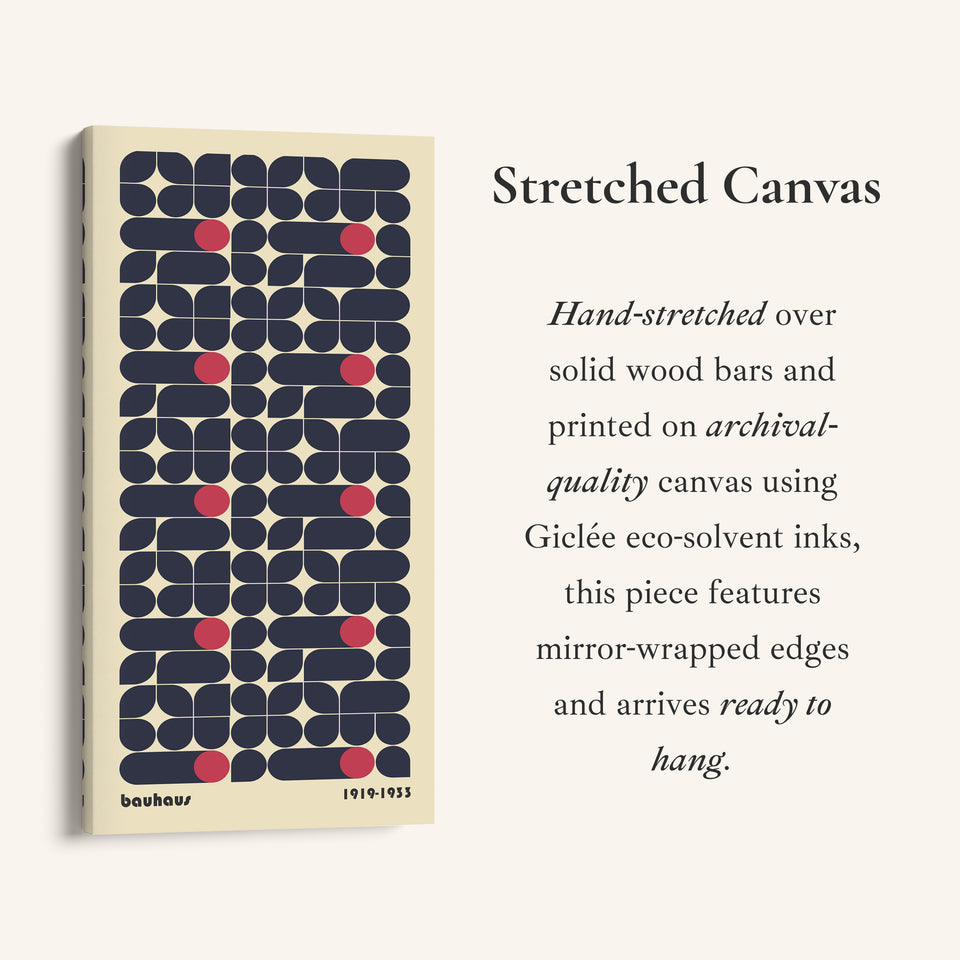 Bauhaus Vertical Wall Art Navy Geometric Pattern Tall Canvas For Bedroom