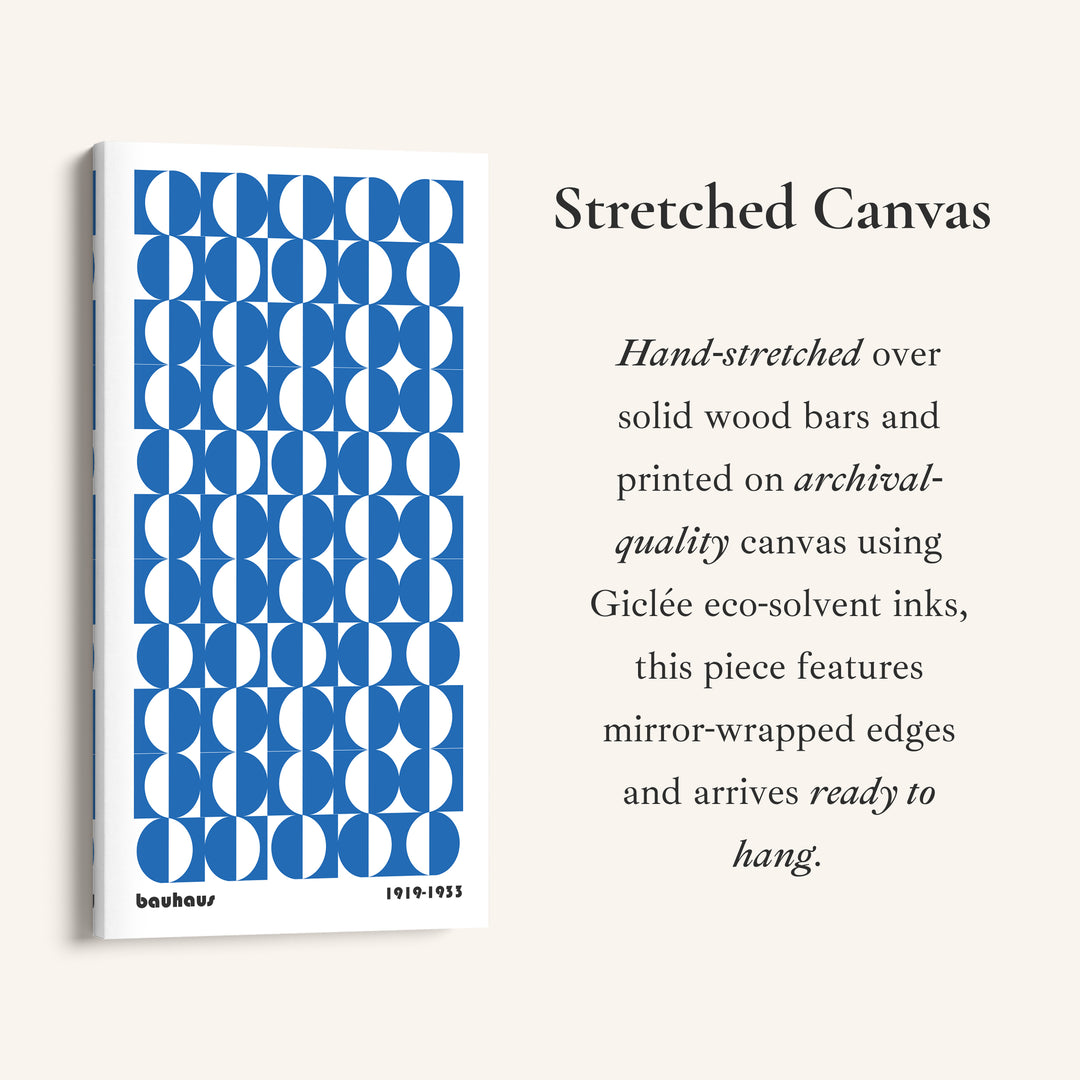 Bauhaus Vertical Wall Art Blue Circle Pattern Tall Canvas For Office