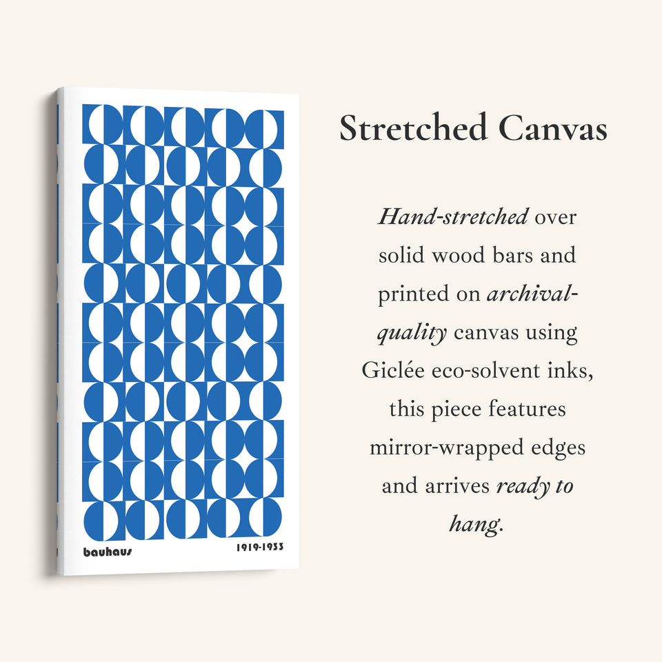 Bauhaus Vertical Wall Art Blue Circle Pattern Tall Canvas For Office