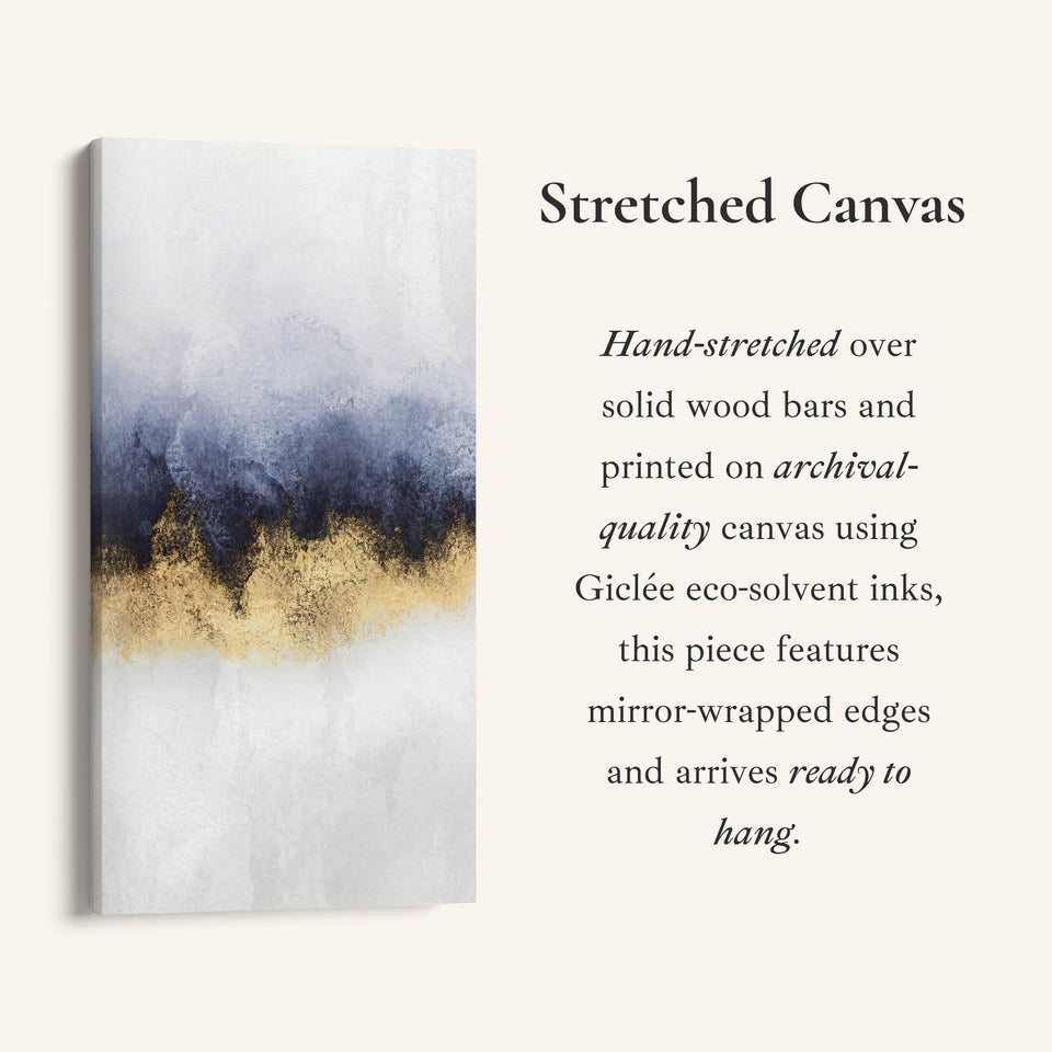 Large Vertical Wall Art Blue Gold Band Tall Canvas For Bedroom