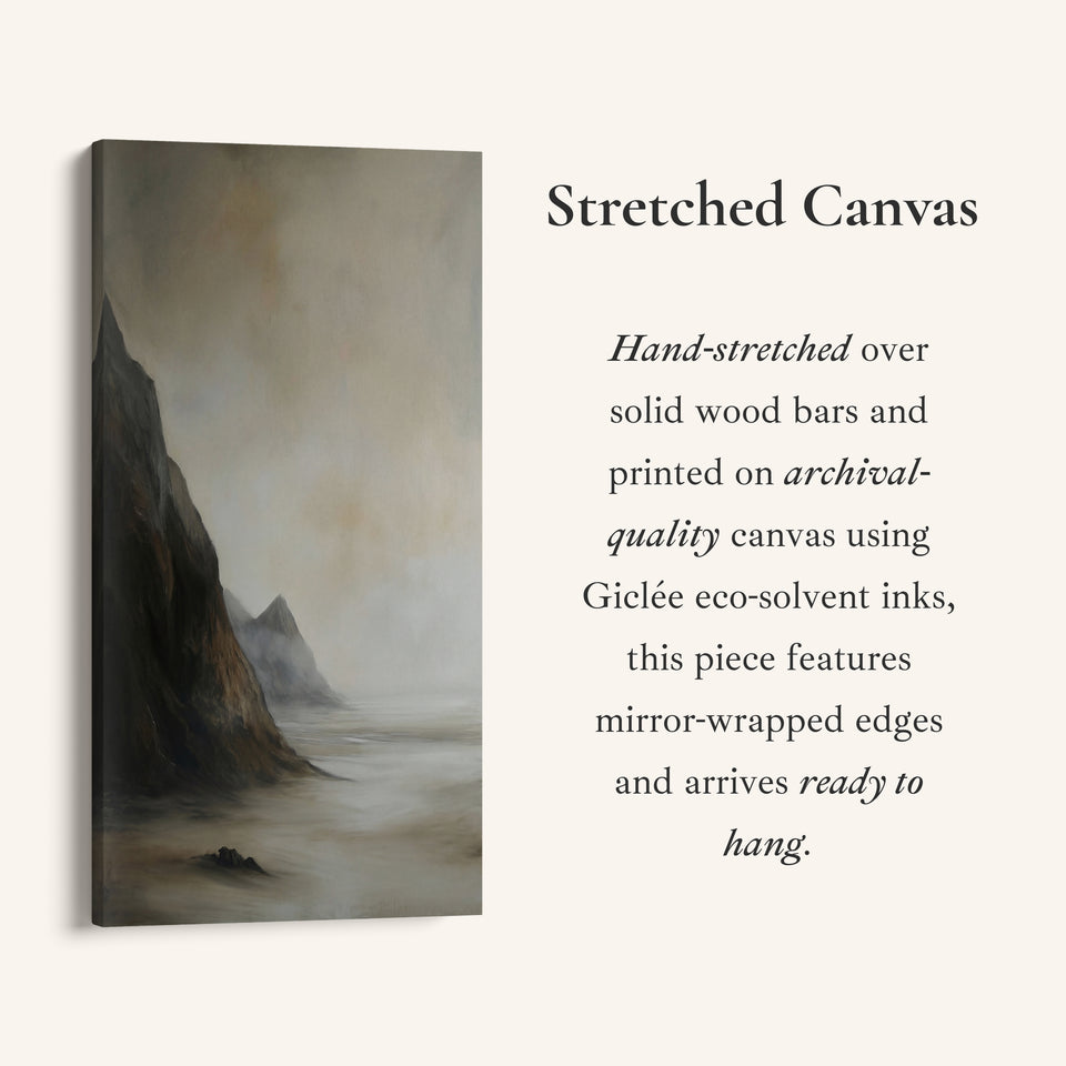 Tall Framed Canvas Misty Coastal Cliffs Vertical Canvas For Hallway