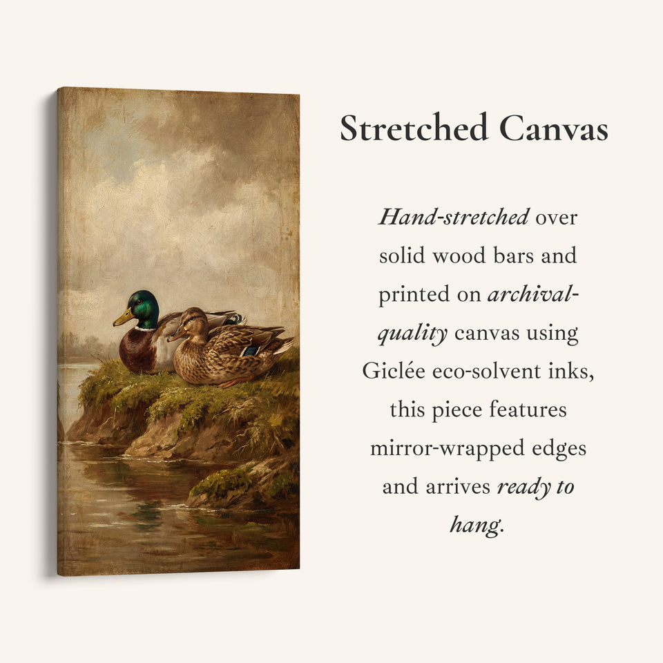 Mallard Duck Pair Narrow Wall Art Vertical Canvas For Kitchen