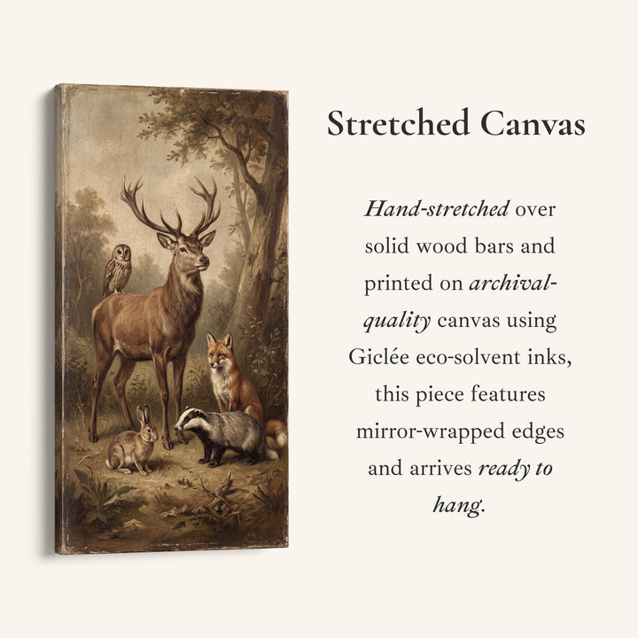 Woodland Animals Tall Narrow Canvas Vertical Canvas For Office