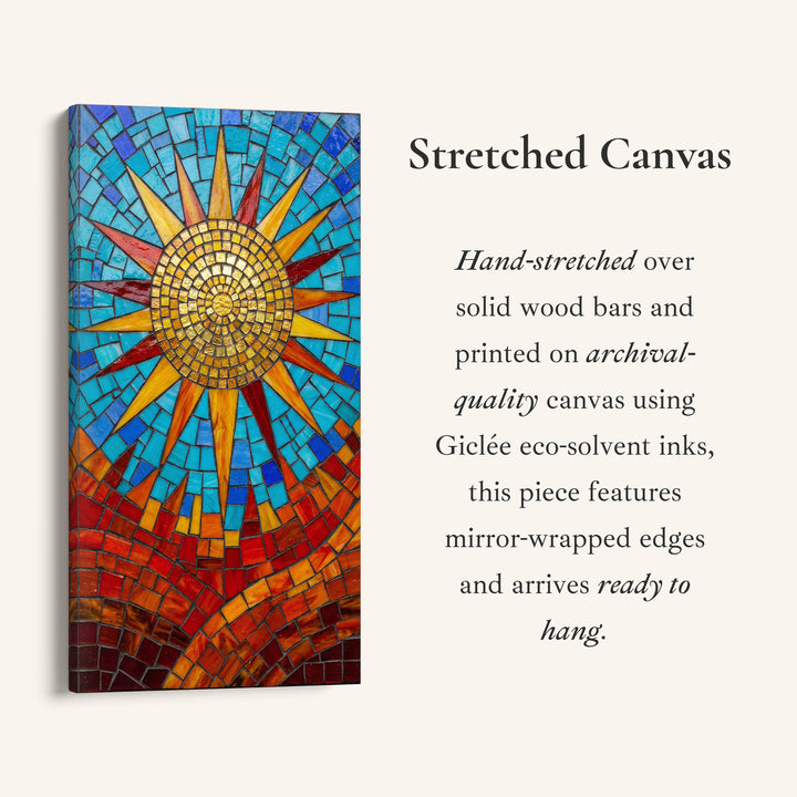 Mosaic Sun Tall Framed Canvas Vertical Canvas For Bedroom