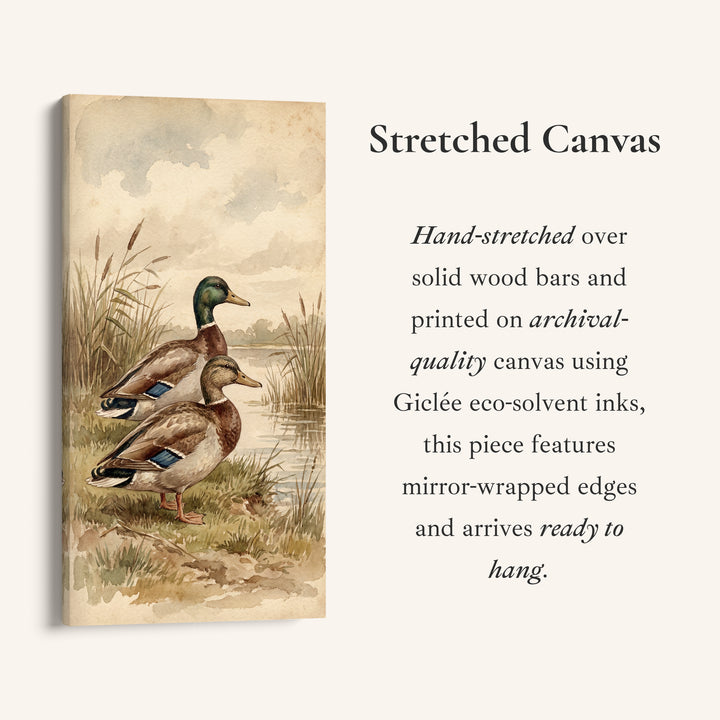 Mallard Ducks Riverbank Narrow Wall Art Vertical Canvas For Kitchen