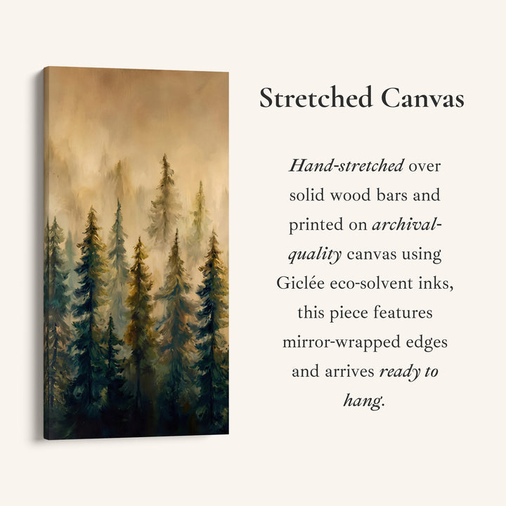 Misty Pine Forest Long Wall Art Tall Canvas For Living Room