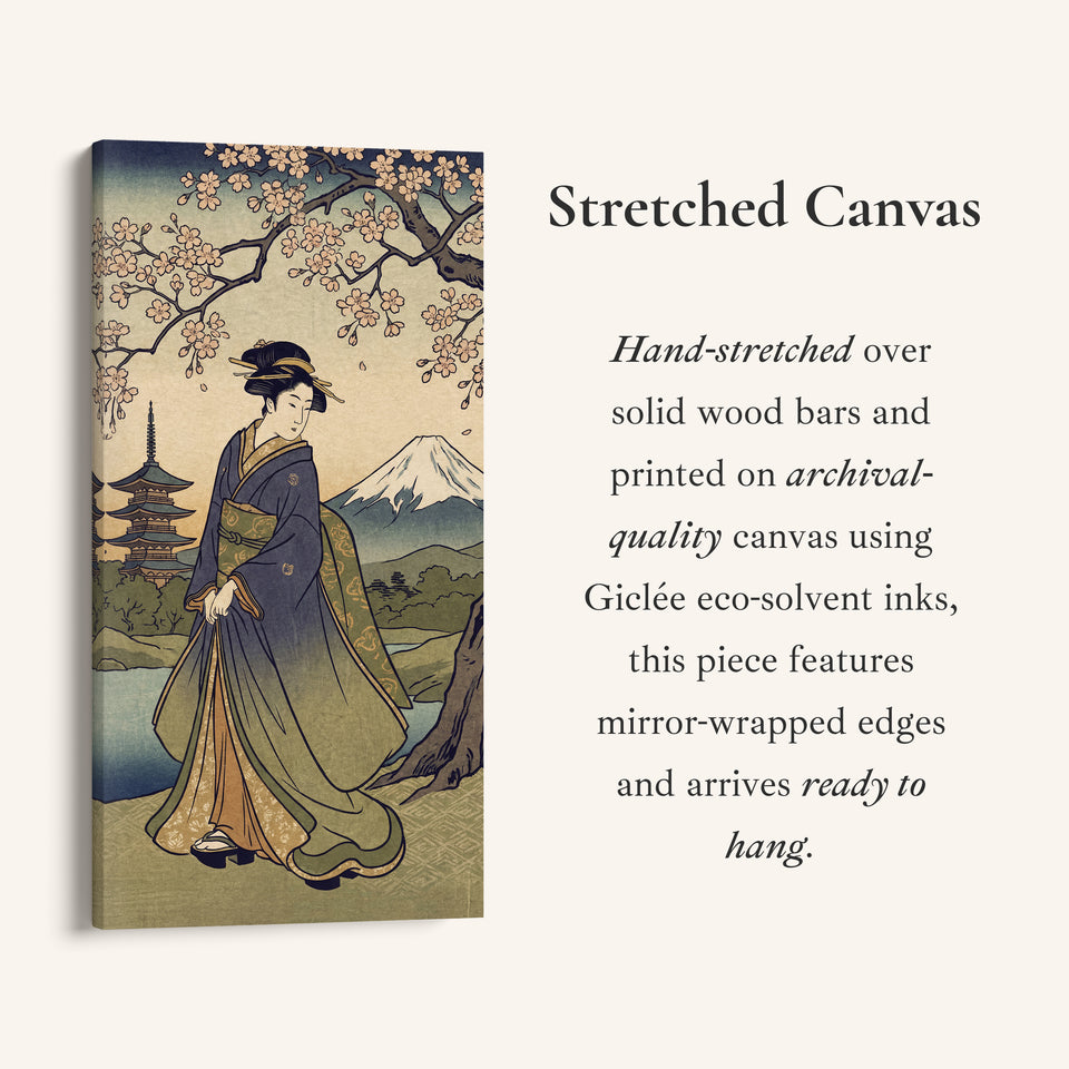 Tall Narrow Canvas Geisha Cherry Blossom Vertical Canvas For Office