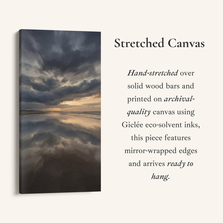 Portrait Wall Art Stormy Beach Reflection Tall Canvas For Living Room