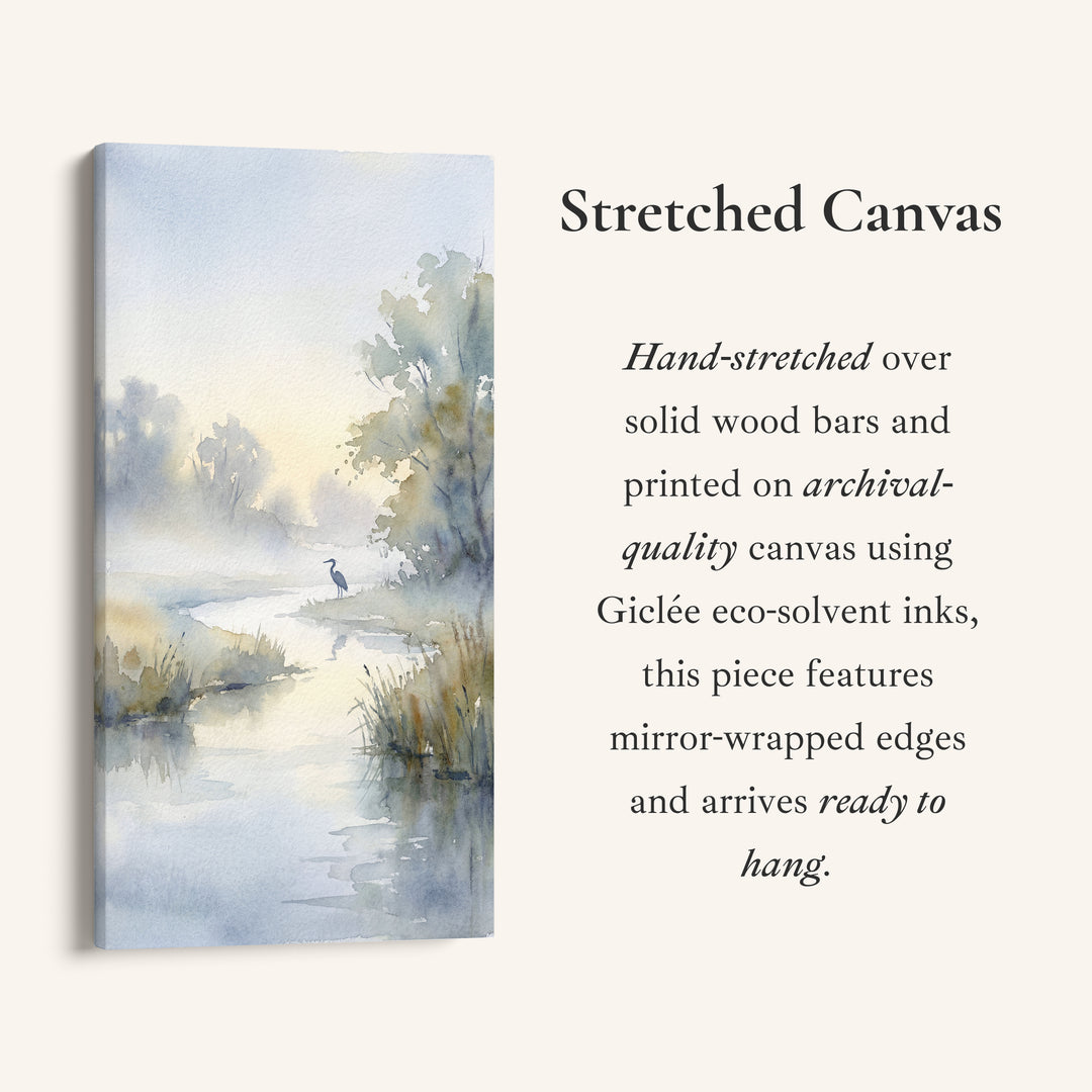 Narrow Wall Art Watercolour River Landscape Vertical Canvas For Bedroom