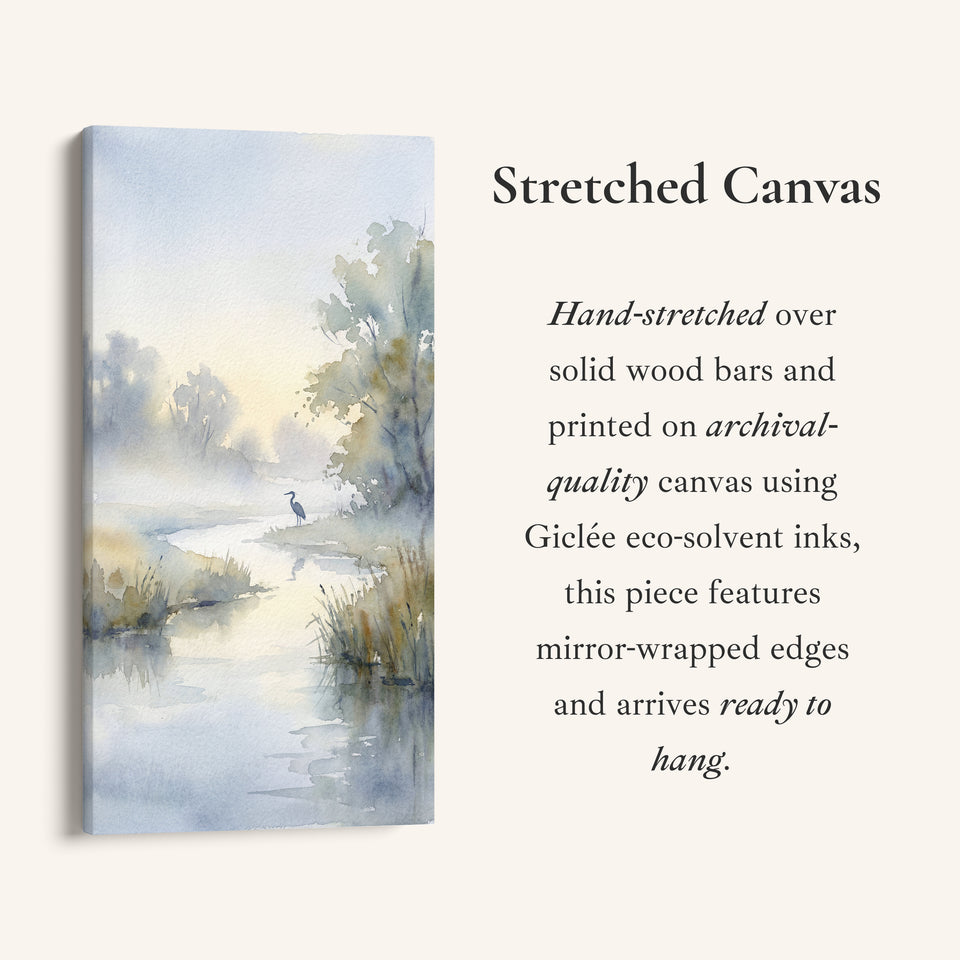 Narrow Wall Art Watercolour River Landscape Vertical Canvas For Bedroom