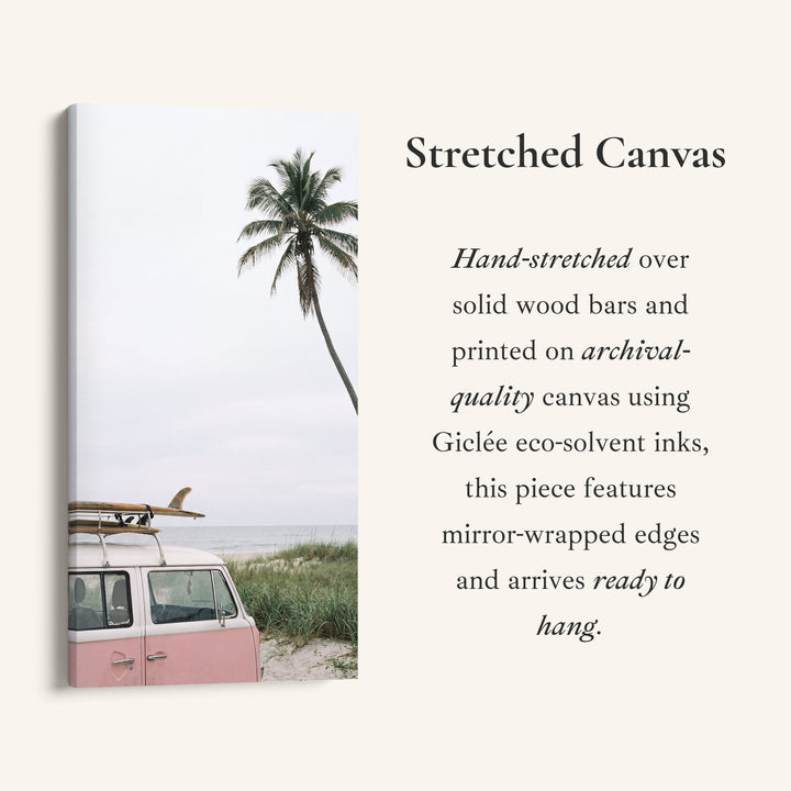 Surf Van And Palm Tree Narrow Wall Art Framed Canvas Print For Bedroom