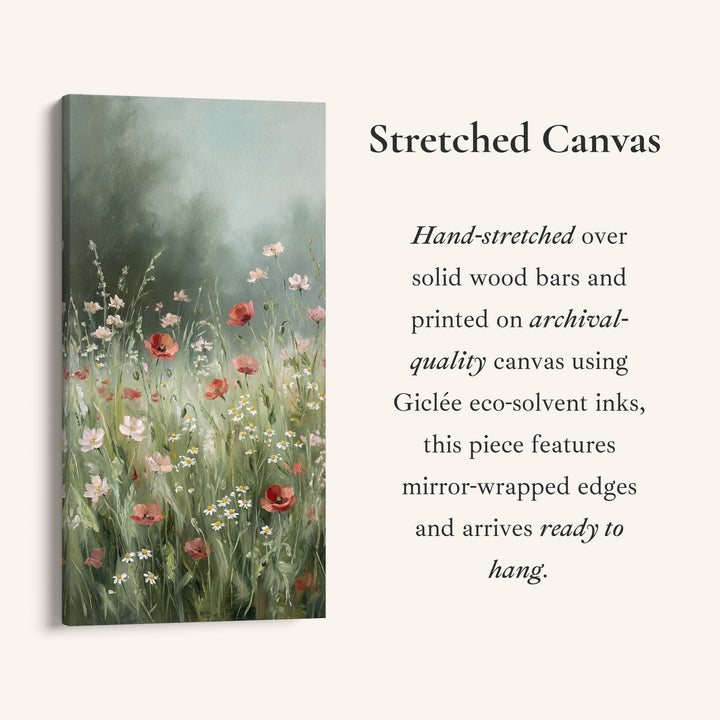 Portrait Wall Art Wildflower Meadow With Poppies Tall Canvas For Bedroom