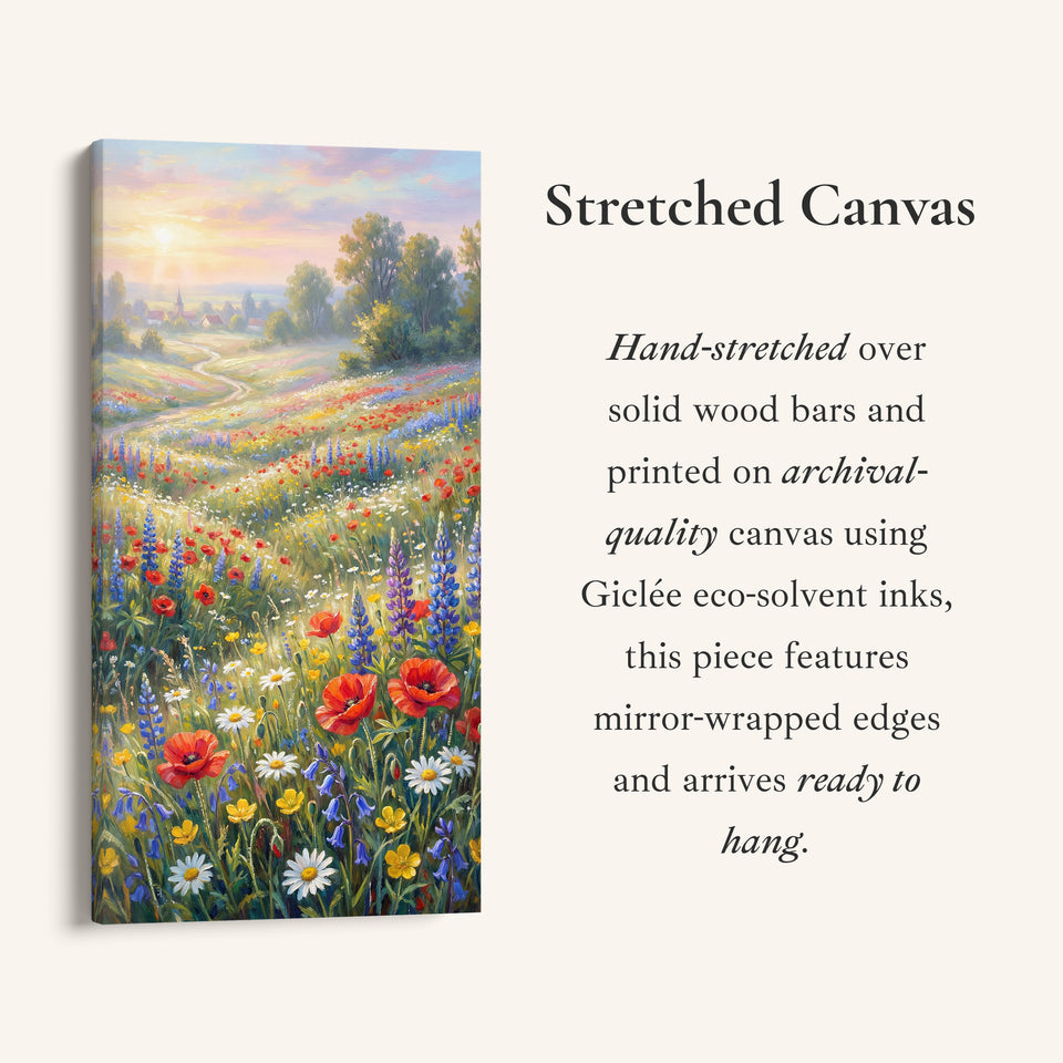 Narrow Wall Art Bright Wildflower Field Portrait Wall Art For Office