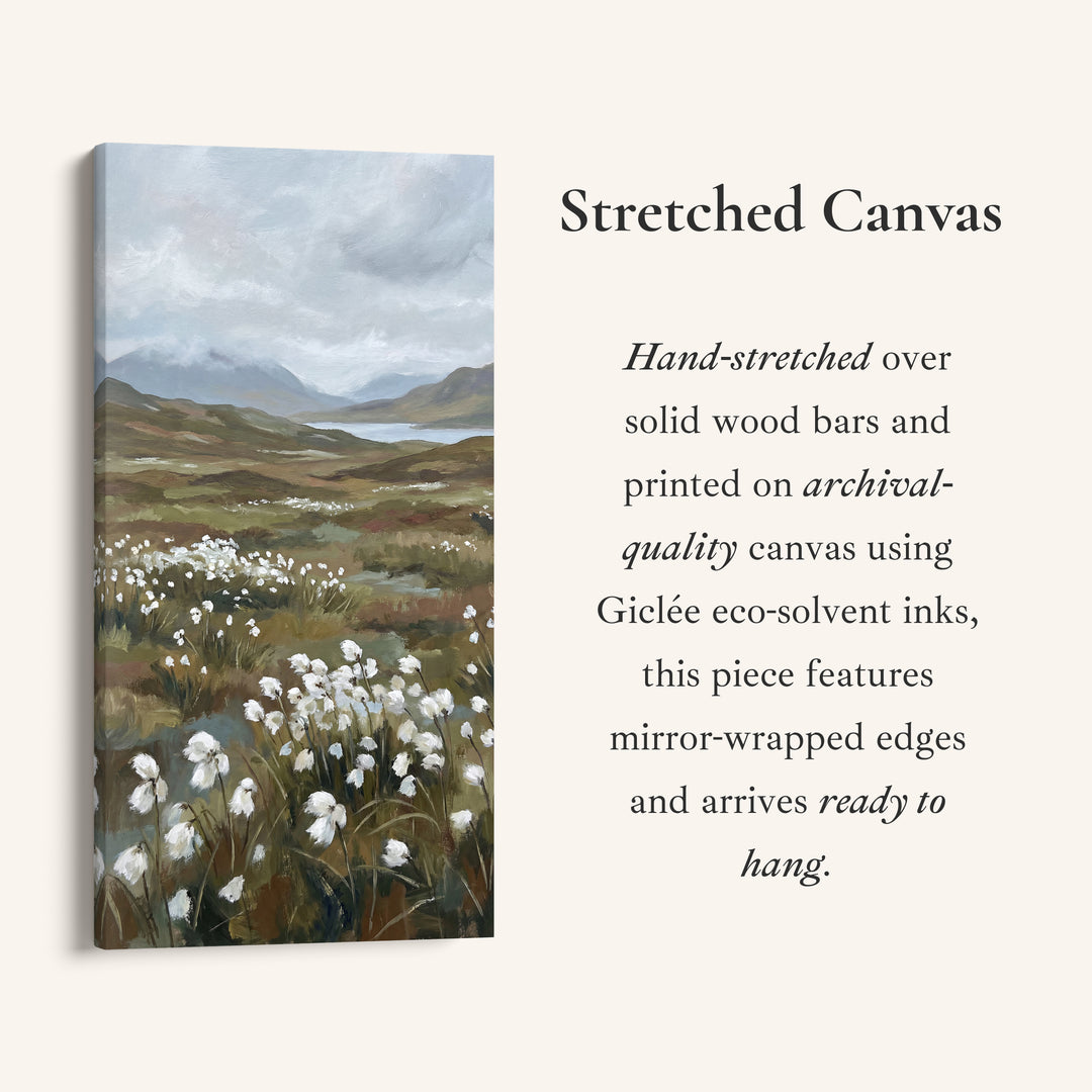 Tall Wall Art Moorland Cotton Grass Landscape Tall Canvas For Living Room