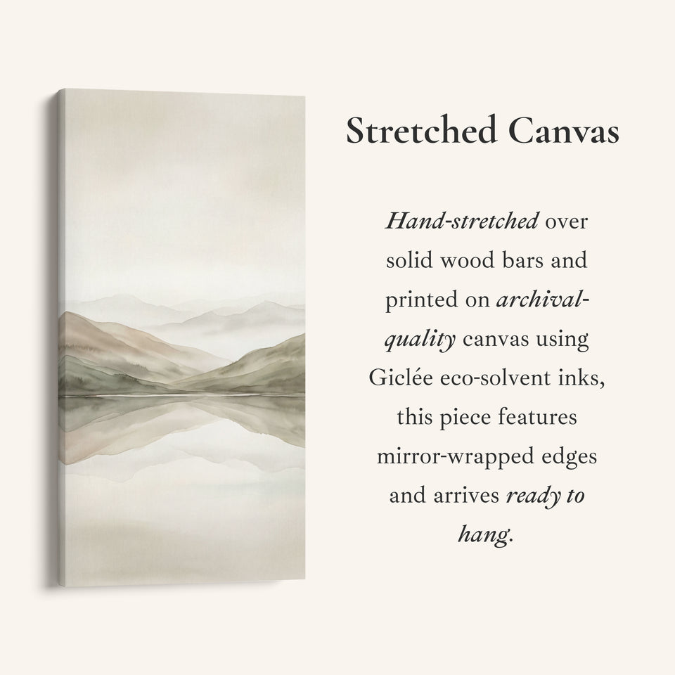 Minimal Misty Mountains Reflection Tall Narrow Canvas Framed Canvas Print For Bedroom