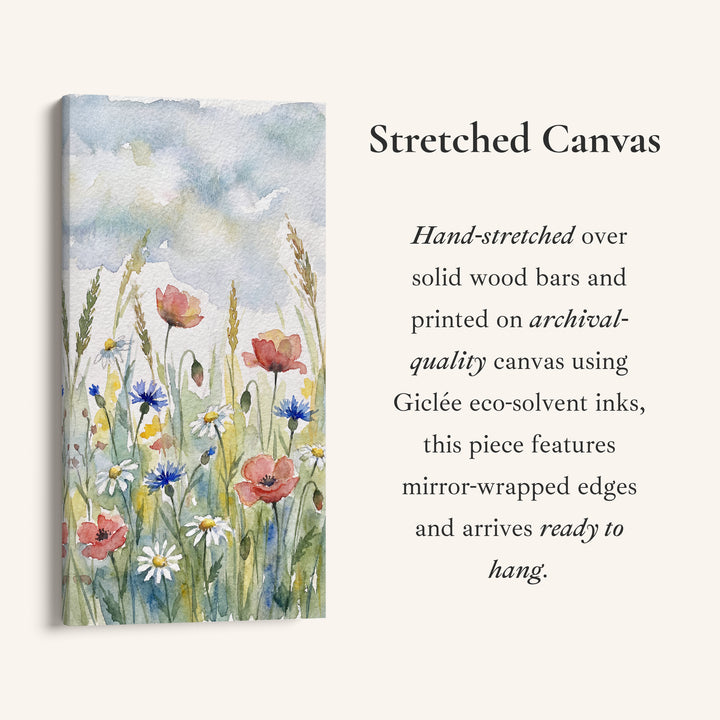 Tall Canvas Large Vertical Wall Art Watercolour Wildflowers And Poppies For Hallway