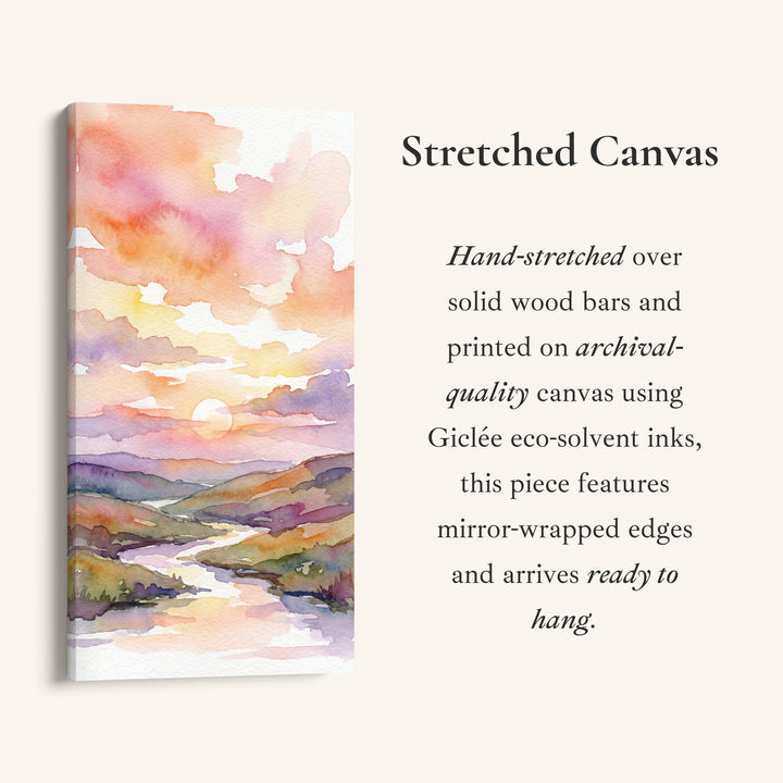 Portrait Wall Art For Office Watercolour Sunset Over River Vertical Canvas