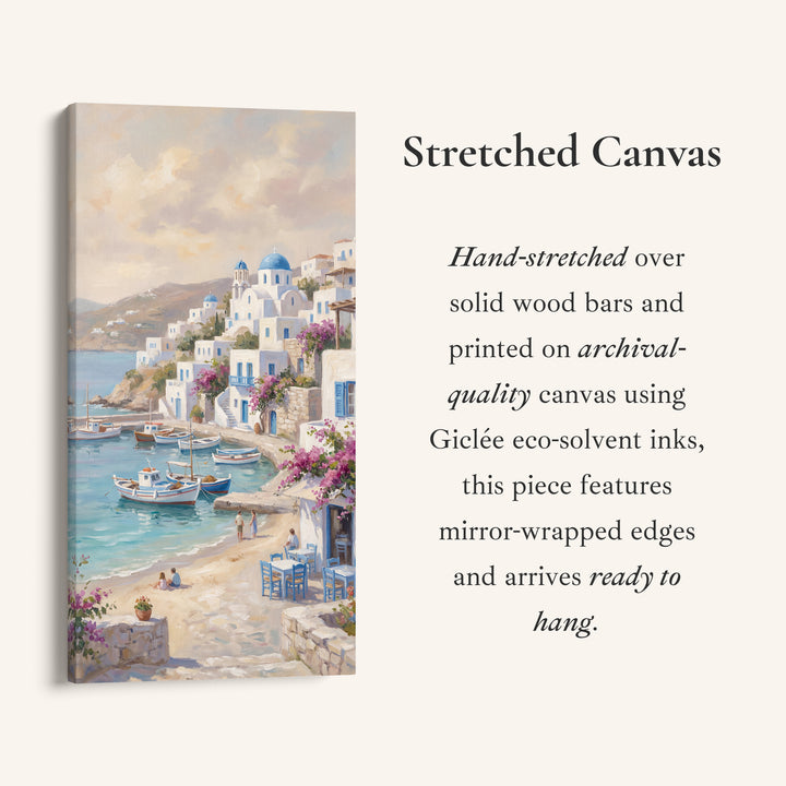 Coastal Village Harbour Boats Vertical Wall Art Framed Canvas Print For Bedroom