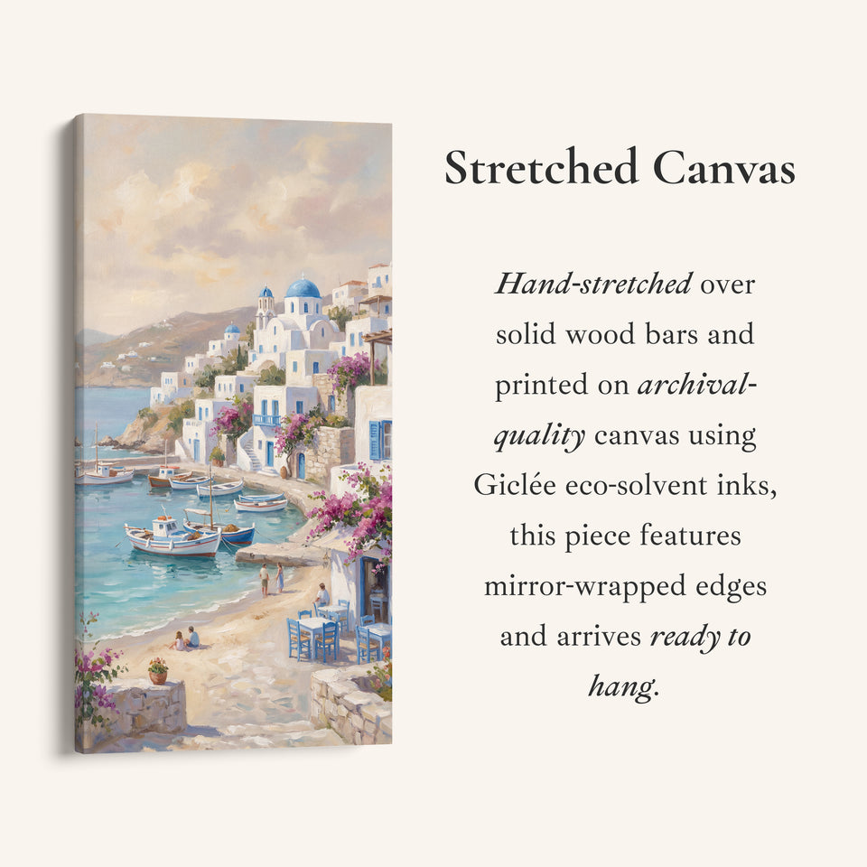 Coastal Village Harbour Boats Vertical Wall Art Framed Canvas Print For Bedroom