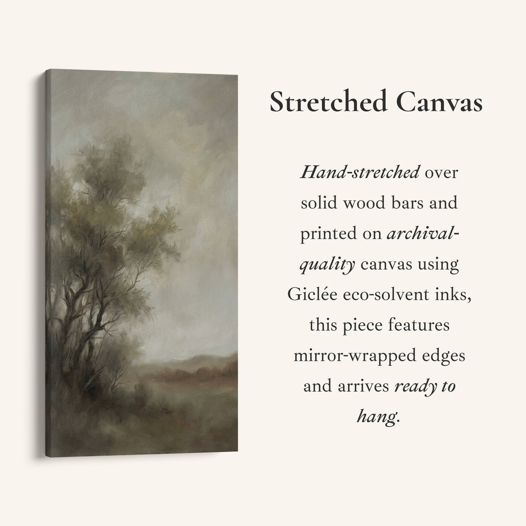 Long Wall Art For Office Foggy Tree Landscape Vertical Canvas