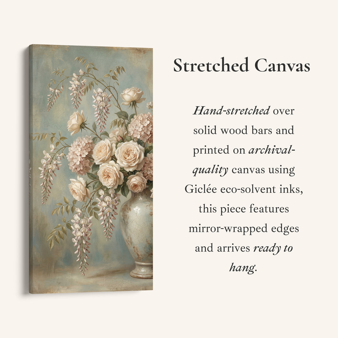 Large Vertical Wall Art For Kitchen Roses In Vase Still Life Vertical Canvas