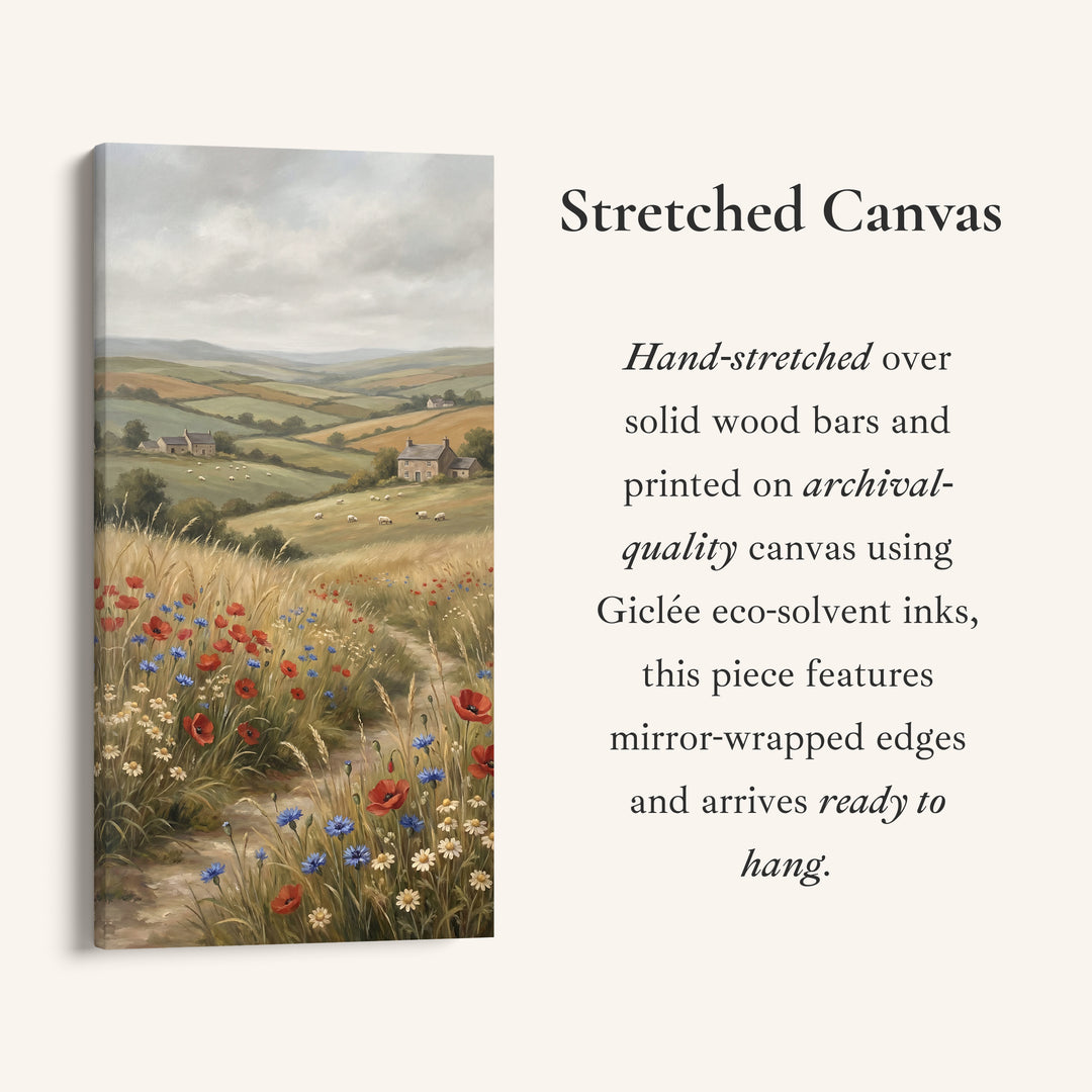 Portrait Wall Art Countryside Hills With Wildflowers Large Vertical Wall Art For Office