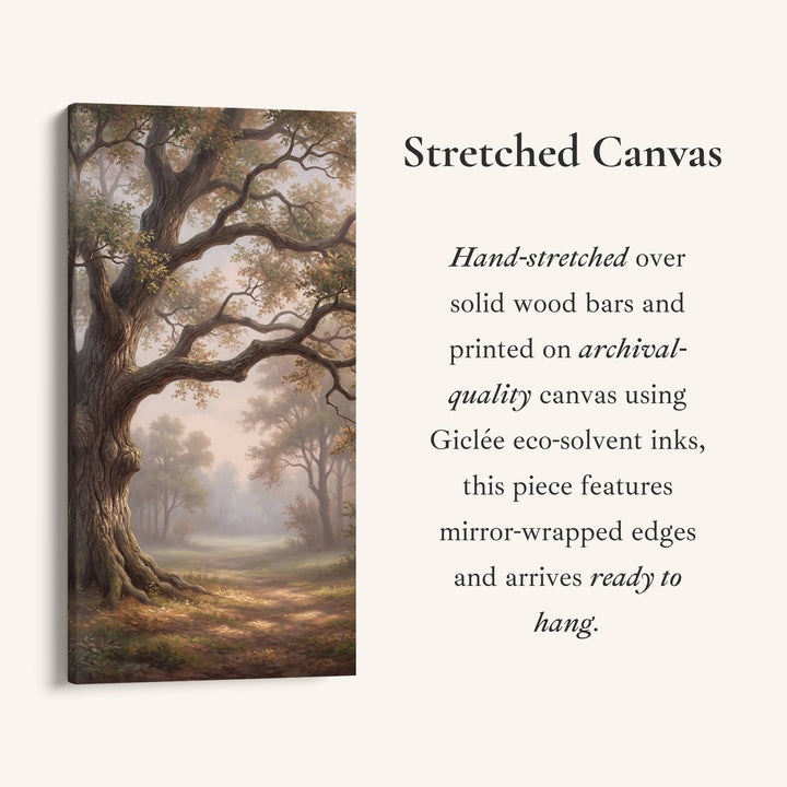 Large Oak By Woodland Path Long Wall Art Framed Canvas Print For Bedroom