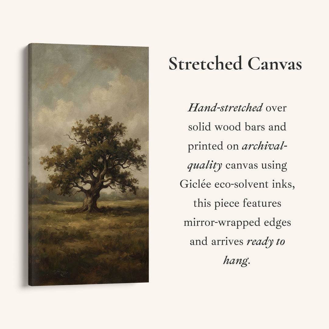 Lone Tree In Field Large Vertical Wall Art Framed Canvas Print For Bedroom