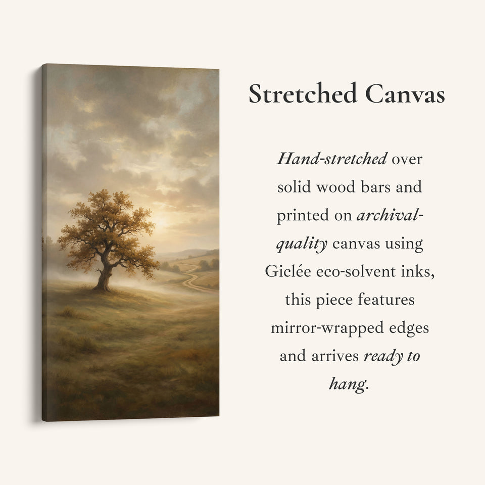 Lone Tree Misty Landscape Narrow Wall Art Framed Canvas Print For Bedroom